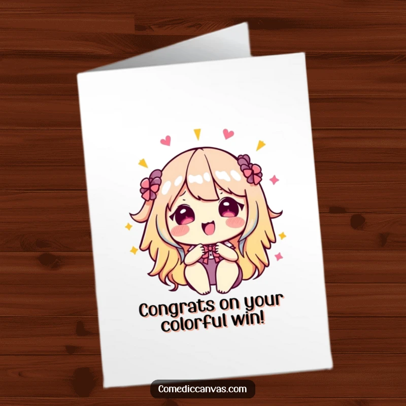 Funny Free Printable Congrats Card: A cheerful kawaii palette joyfully blends bright, bold hues to celebrate success. Great downloadable art.