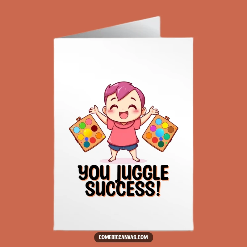 Free Printable Congrats Card: Masterful Juggler Character, Colorful Achievement Downloadable Gift