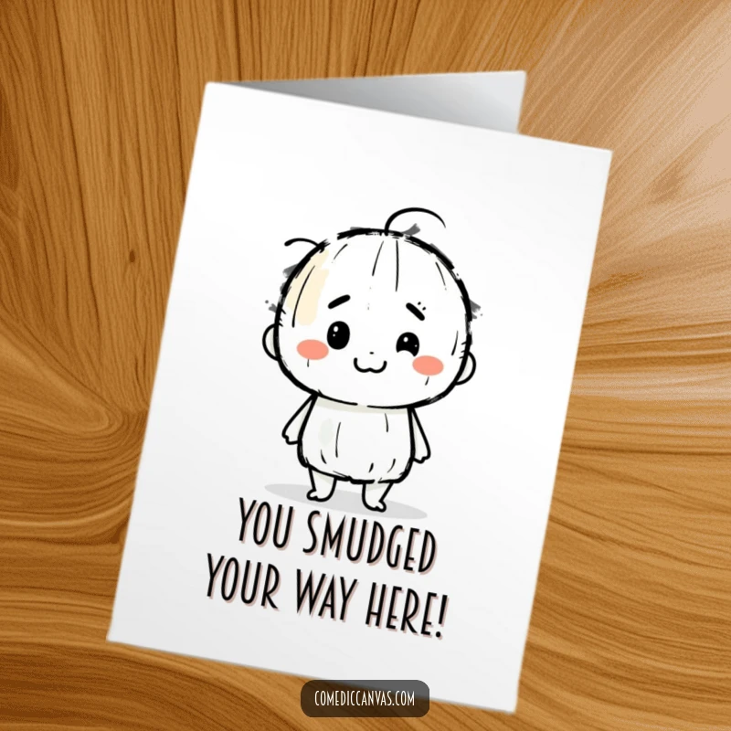 Funny Free Printable Congratulations Card: Smudging charcoal stick character celebrates success by smudging artistic lines with pure joy.