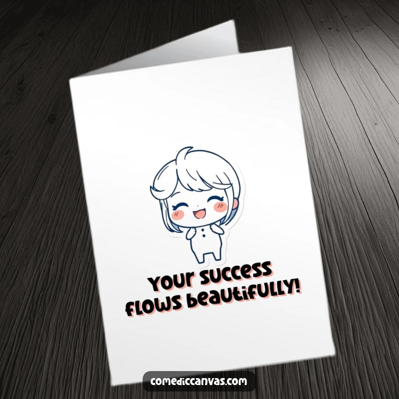 Funny Free Printable Congratulations Card: An ink pen character elegantly drawing flowing lines, celebrating success with artistic flair and humor.