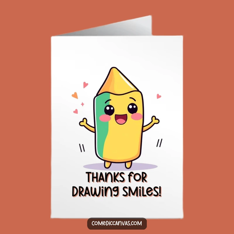 Free Printable Kawaii Thank You Card: Wiggling Crayon Art Gratitude Humor Downloadable