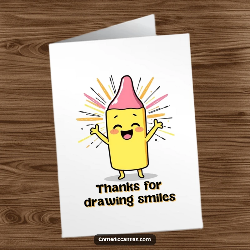 Funny Free Printable Thank You Card with a cheerful crayon character drawing a sunburst with scribbles as a thank you.