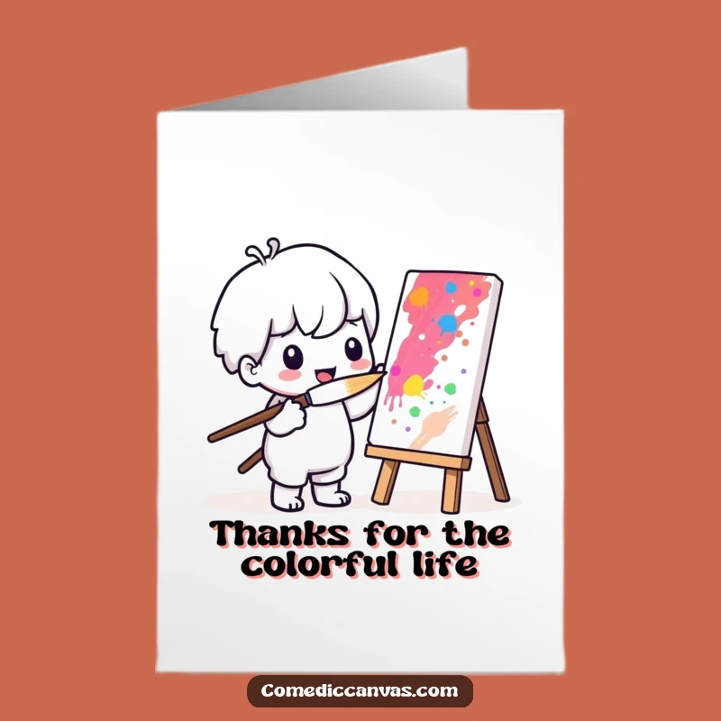 Free Printable Thank You Card: Kawaii Painter, Large Brush, Sweet Download