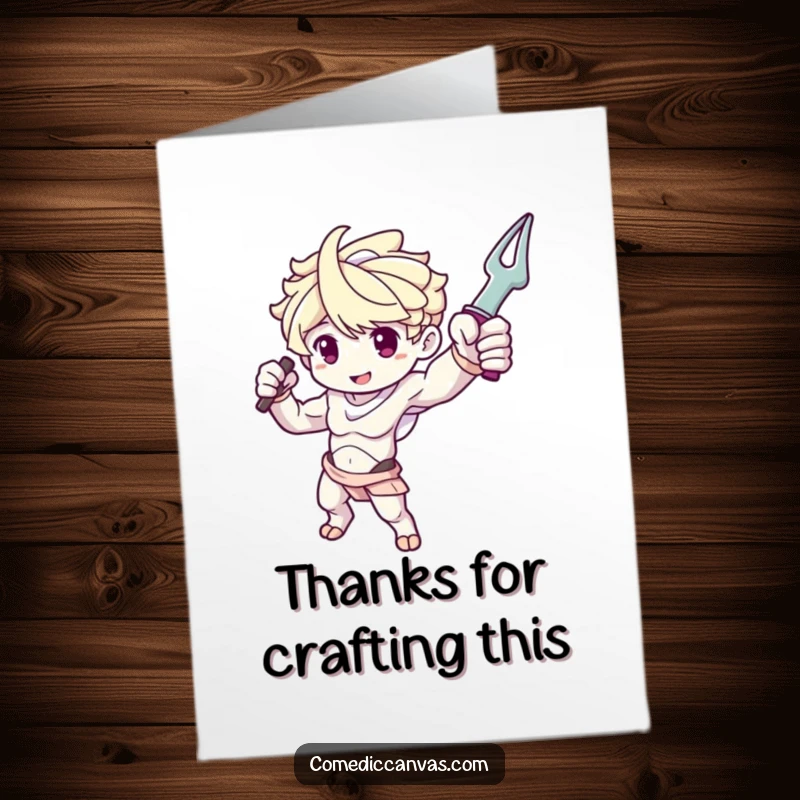Funny Free Printable Thank You Card: Cute sculpture arm character dramatically posing with a tool, a stylish thank you.