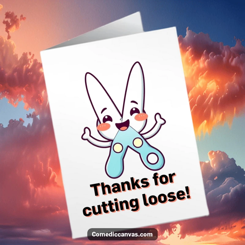 Funny Free Printable Thank You Card: Eager Scissors character crafts a star, expressing heartfelt thanks humorously.