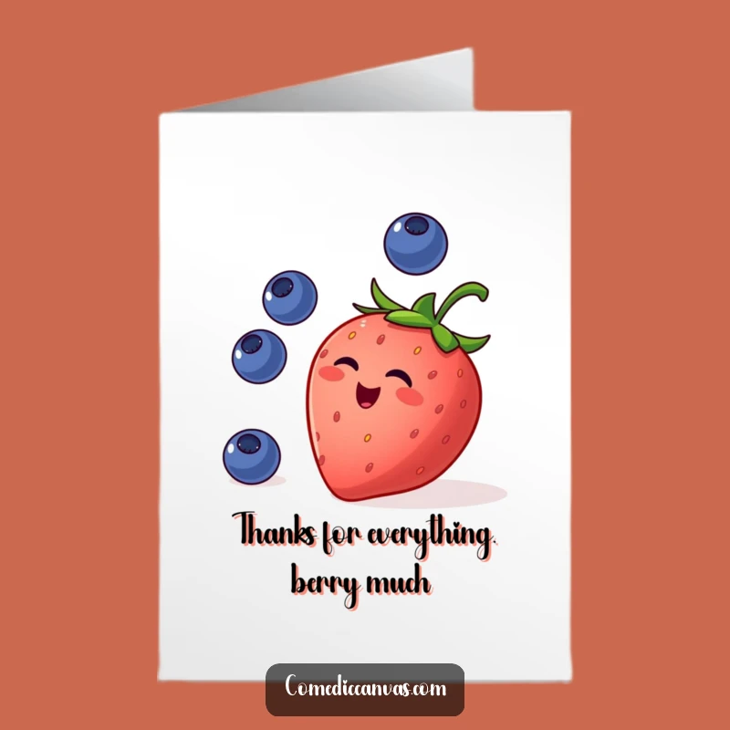 Free Printable Funny Strawberry Juggling Card - Downloadable Thank You Gift