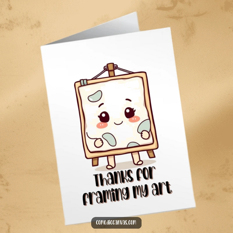 Funny Free Printable Thank You Card: Smiling canvas cartoon with a masterpiece emerging, artistic gratitude art.