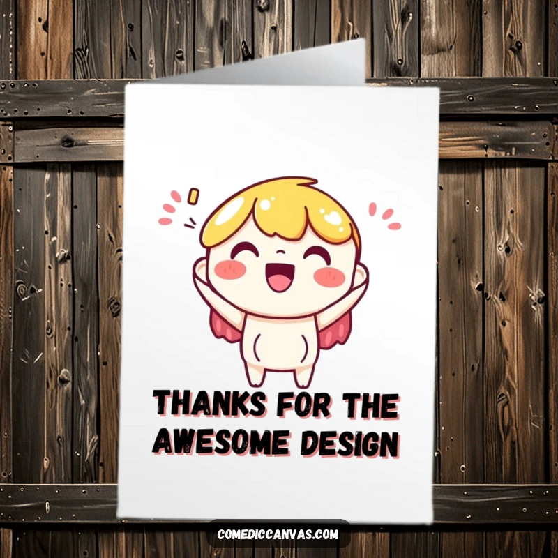 Funny Free Printable Thank You Card: Art paper character happily accepts a colorful design, expressing gratitude with a smile.