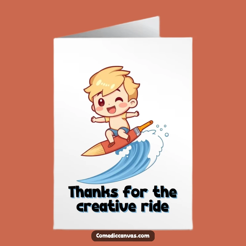 Free Printable Thank You Card: Artistic Thanks! Giggling Painter Surfer Downloadable Gift