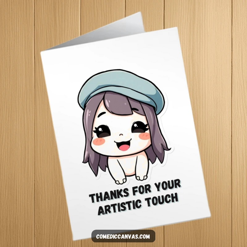 Funny free printable thank you card featuring a character in a jaunty beret with a silly grin, offering thanks.