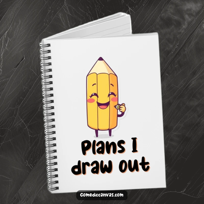 Funny notebook cover with a smiling pencil character drawing a silly face, perfect for capturing notes and creative doodles.