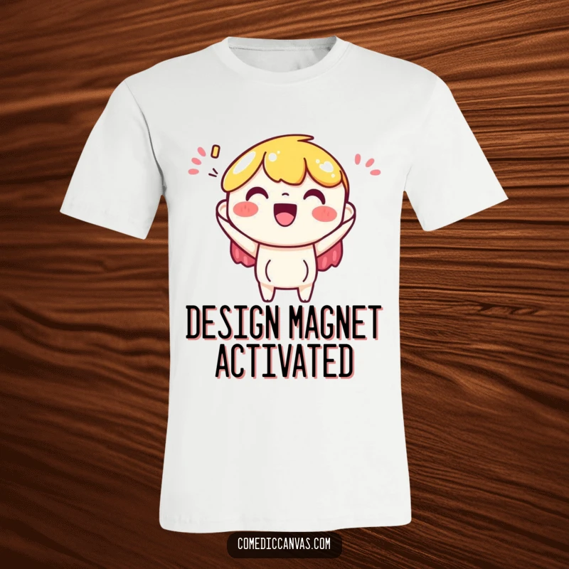 Funny t-shirt of a cheerful art paper character excitedly receiving a colorful, abstract design, perfect for designers and art lovers.