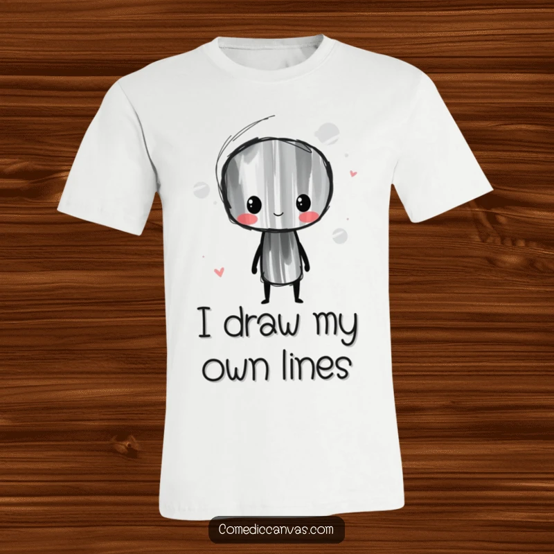 Funny Charcoal Stick T-Shirt showing a whimsical character smudging artful lines, embodying artistic chaos and fun.