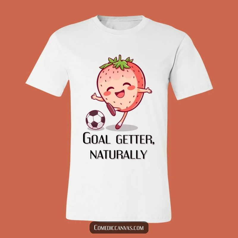 Funny Strawberry Soccer Kick T-Shirt Playful Apparel for Game Day