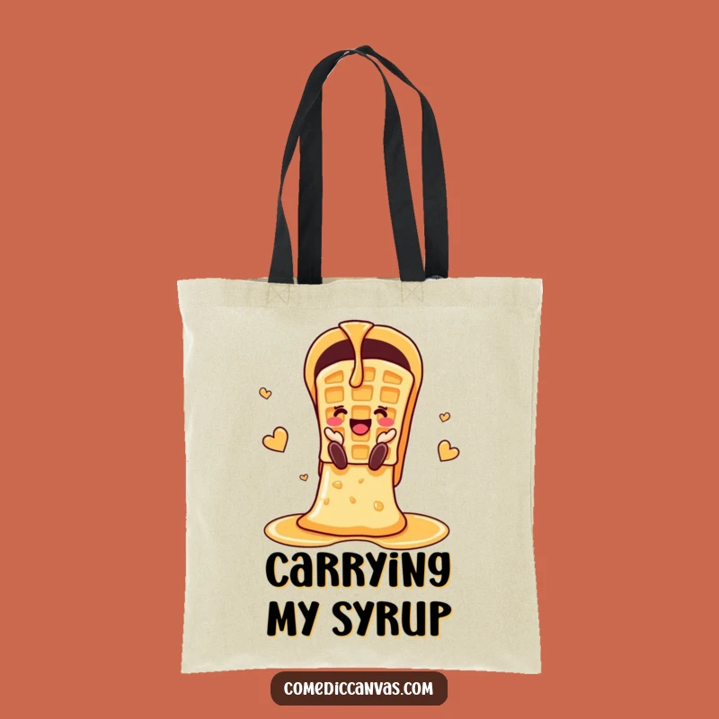 Funny Cheerful Waffle Syrup Slide Tote Bag: Carry Your Sweetness