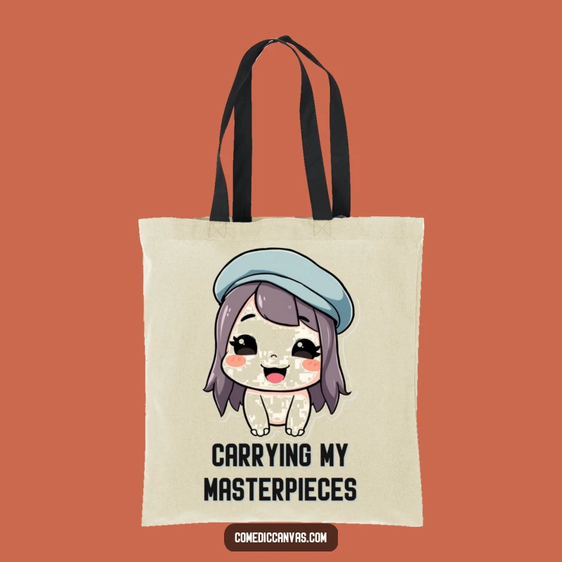 Funny Beret Grin Tote Bag: Stylish Artist Accessory, Perfect Funny Gift