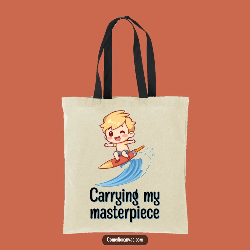 Funny Paintbrush Surfer Tote Bag - Carry Your Art Supplies, Hilarious Gift